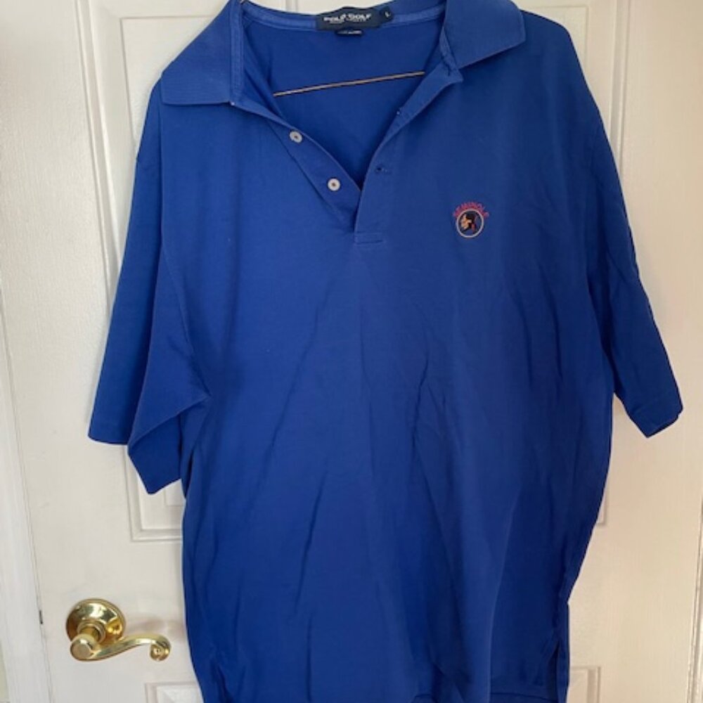 Ralph Lauren Blue Polo Golf cotton shirt with Seminole stitched logo size large